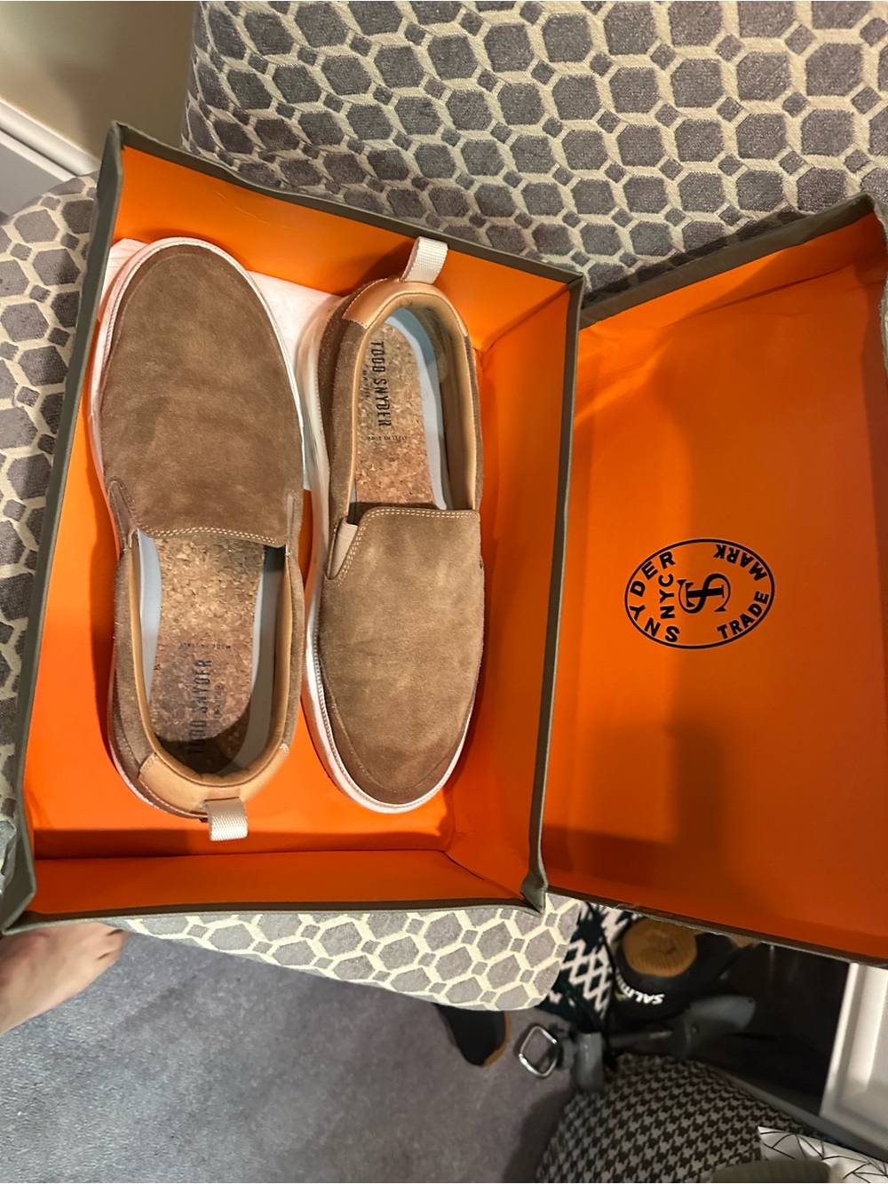 Todd Snyder Tan Suede Slip-On Loafers with White Sole